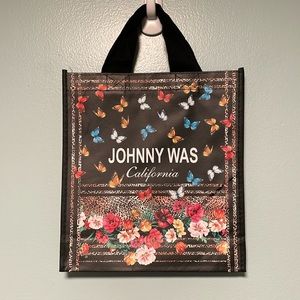 Johnny Was Small Shopper Tote Bag Floral Bird Print Black California